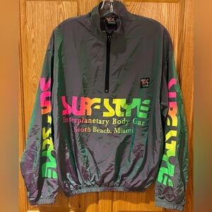 Surf Style Interplanetary Body Gear Vintage 90s Iridescent Neon Windbreaker OSFM